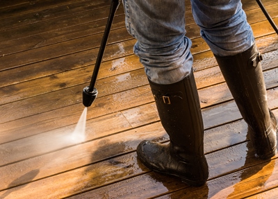 Pressure washing wooden deck