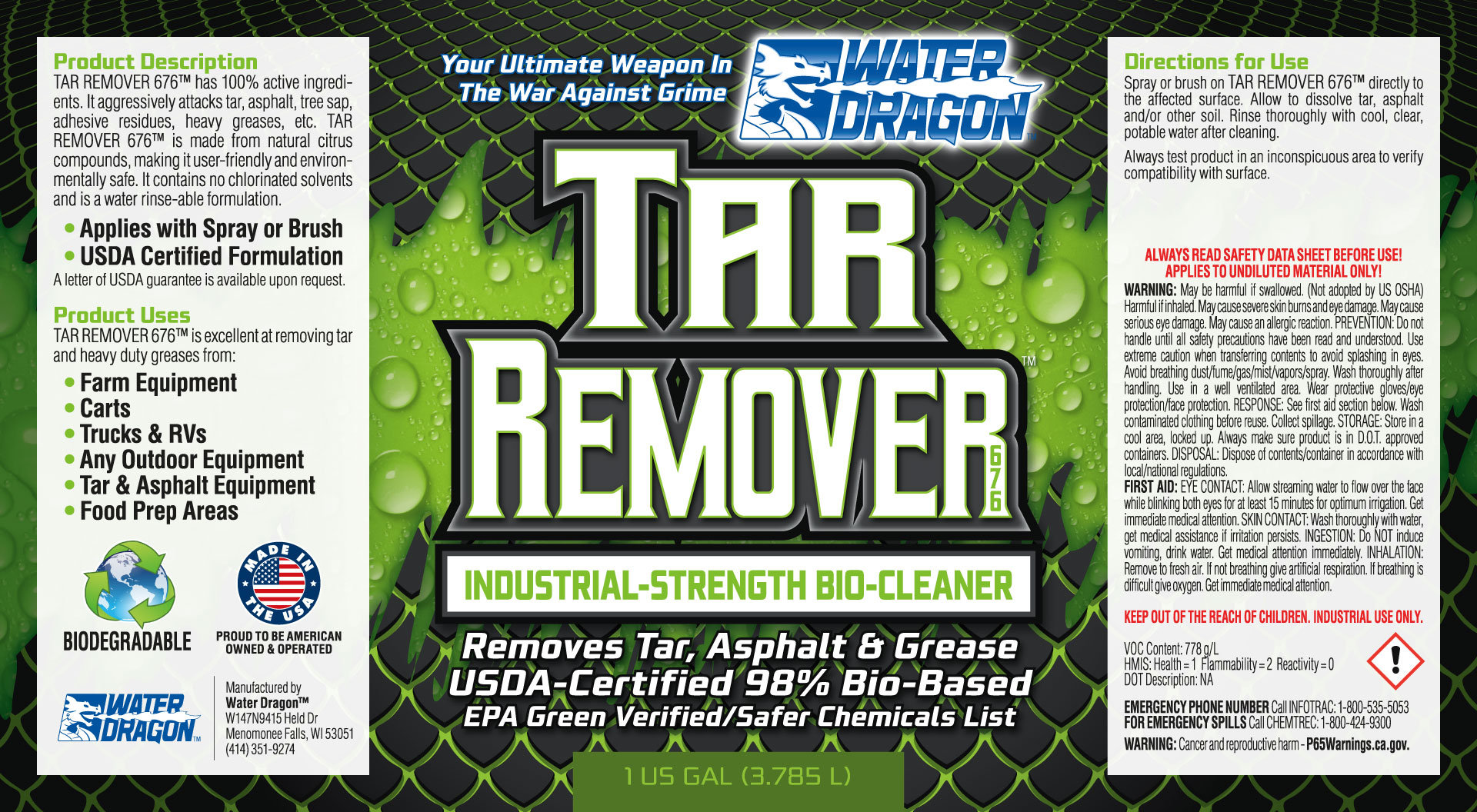 Water Dragon Tar Remover for Sale in Milwaukee